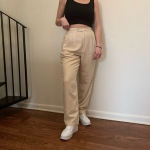 Pale Yellow Plaid Trousers With Pockets